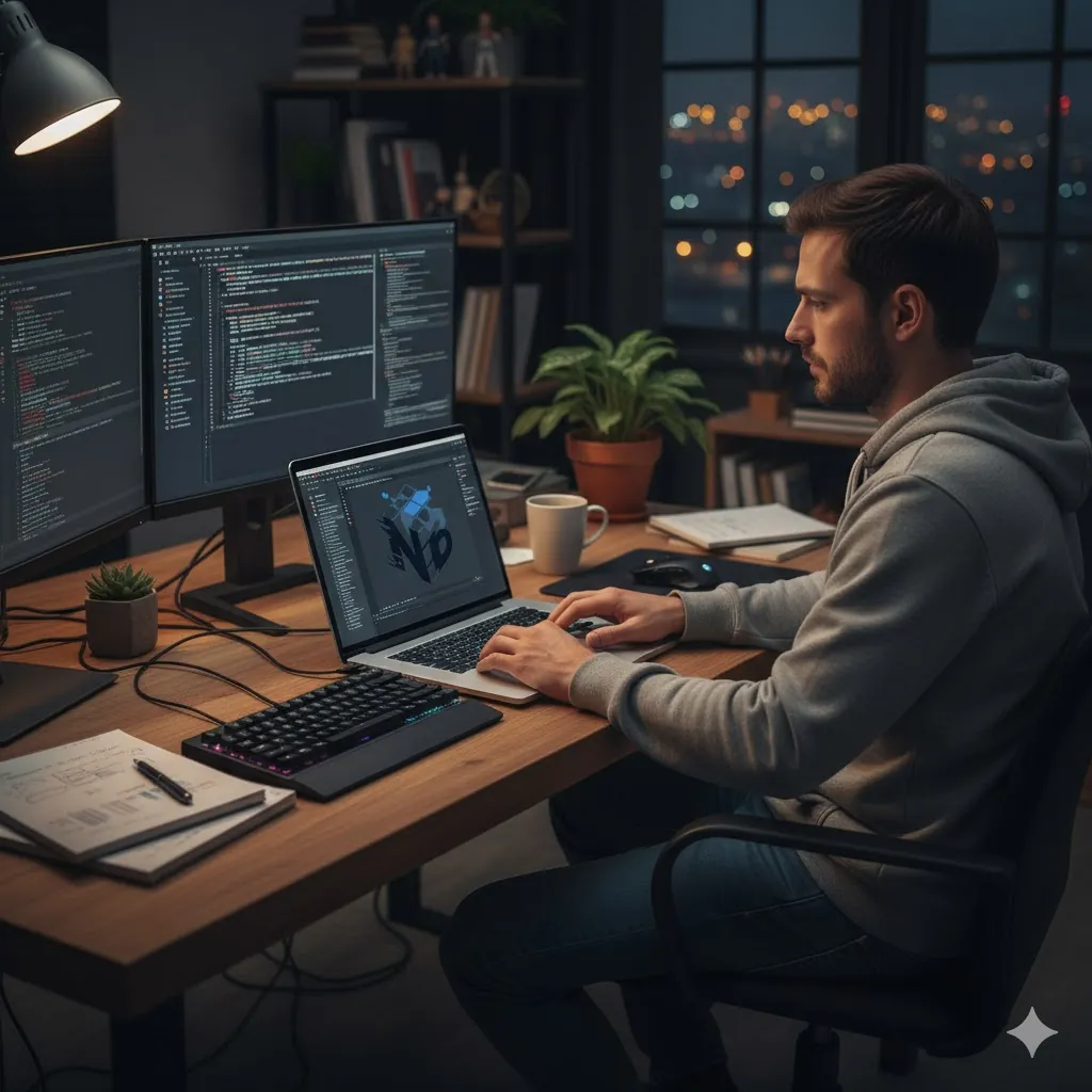 Developer working with the Nextblock stack
